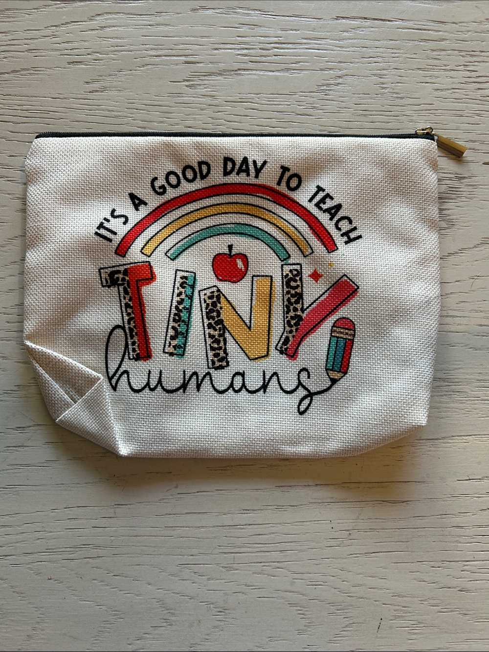 Teacher Gift Canvas Zip Pouch - Rainbow Apple Design - Picture 2 of 4